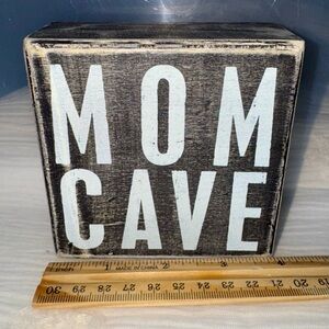 Rustic Black and White 'Mom Cave' Wall Sign